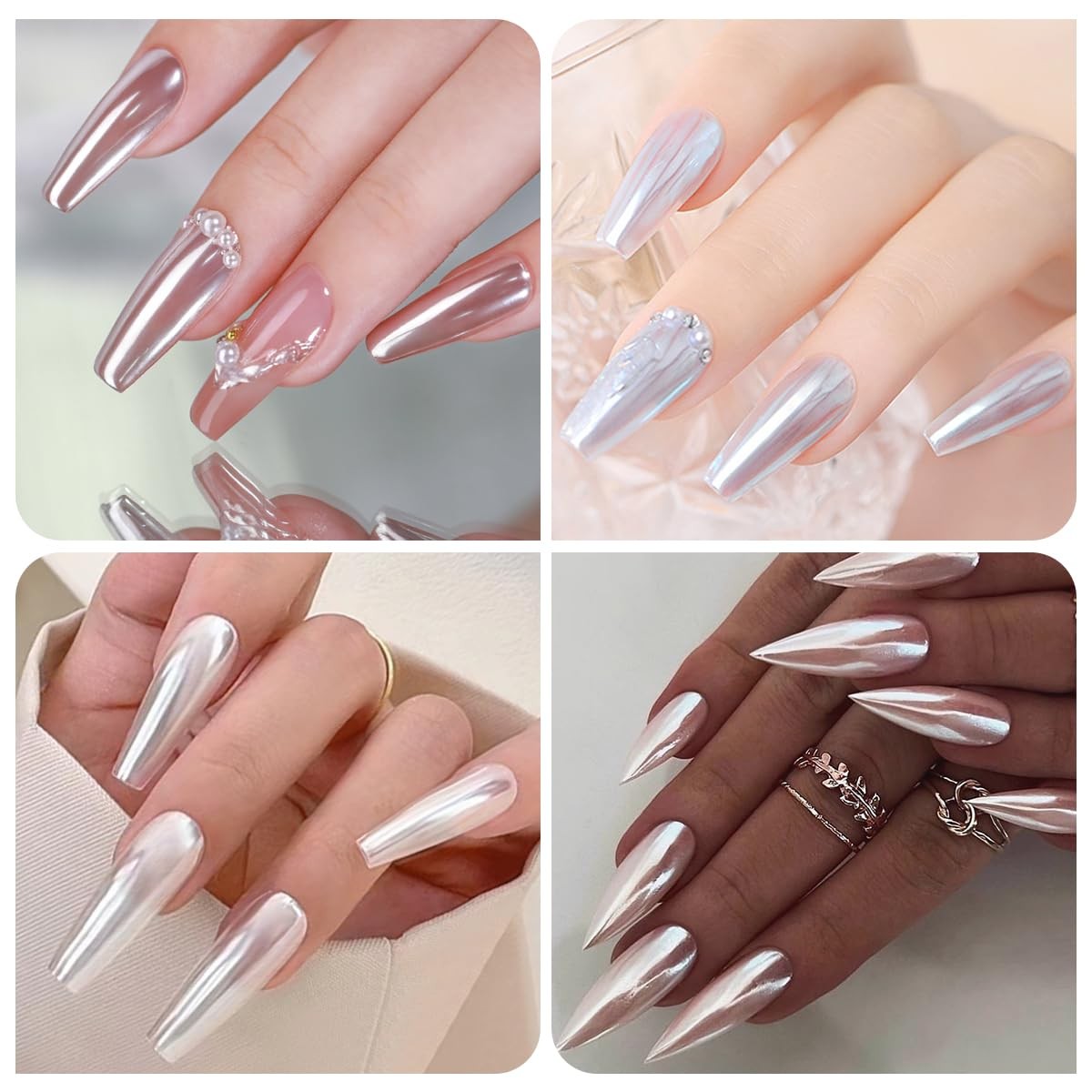White Pearl Chrome Nail Powder 0.5g Magic Metallic Silver Super Glossy Mirror