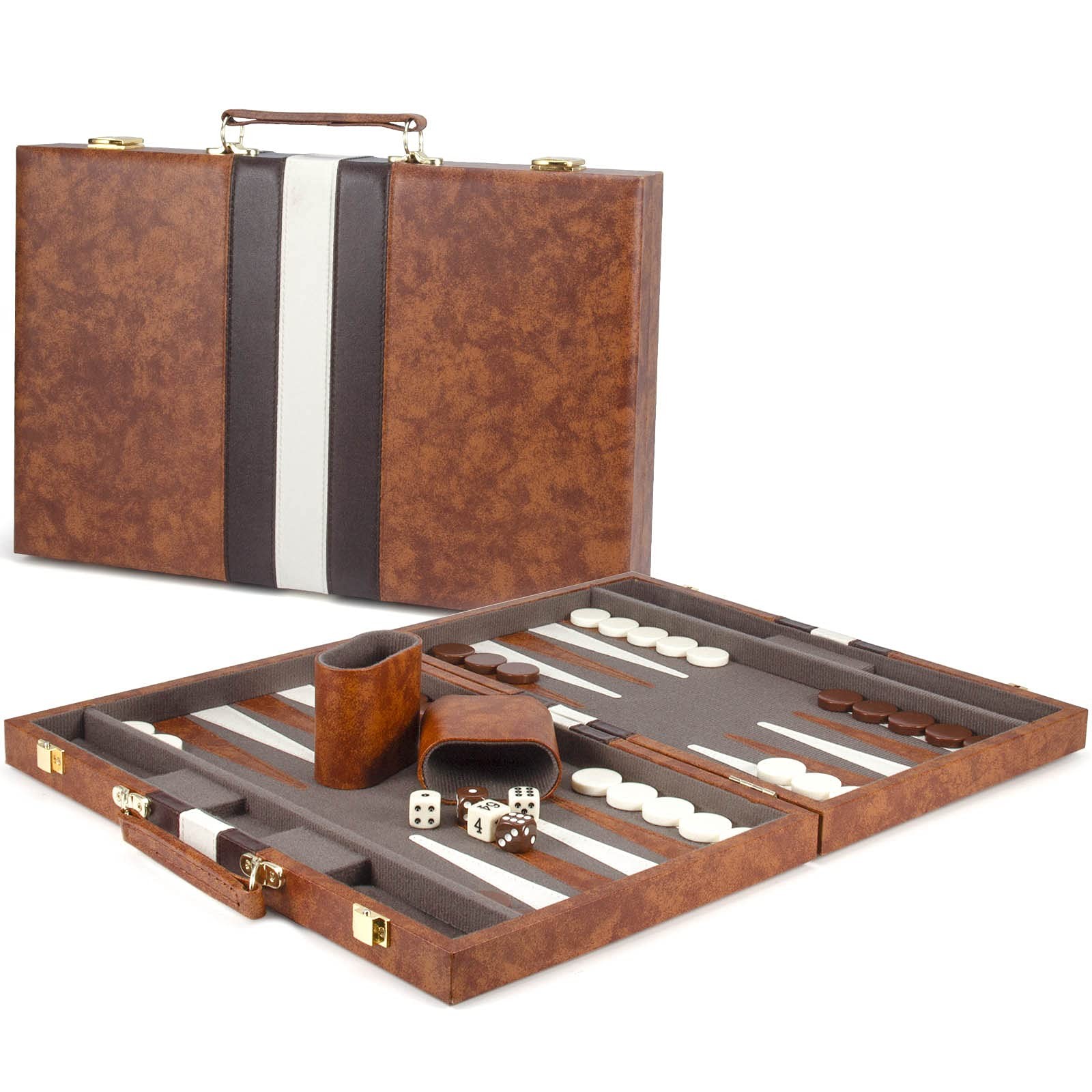 AMEROUS Backgammon Set, 15 Inches Classic Board Game with Medium, Brown