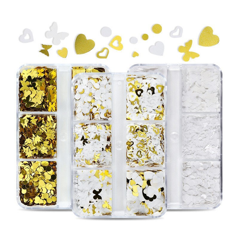 Nail Art Glitter Powder Butterfly /Heart/Flowers Sequins Flakes DIY Decor 6Grids