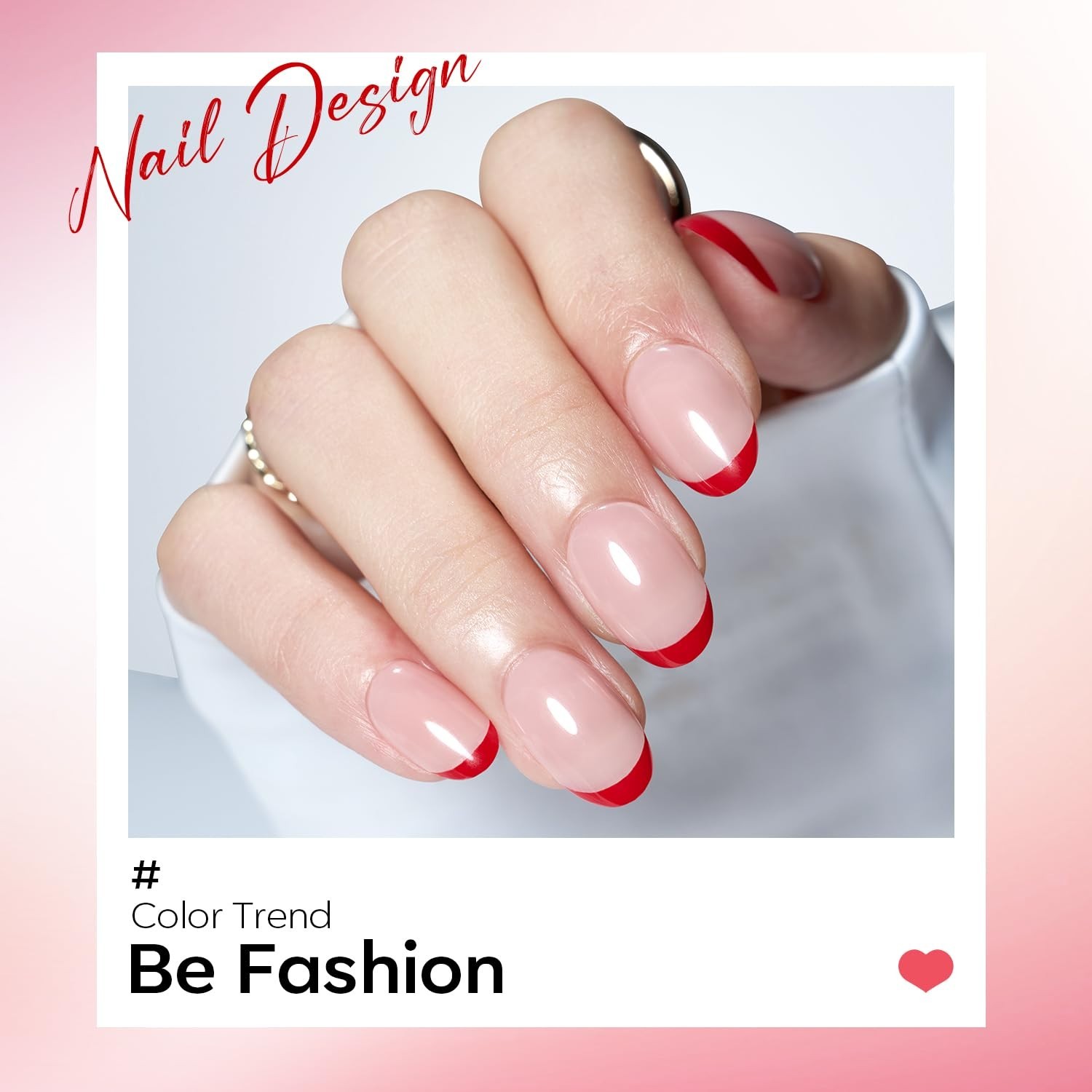 Glossy Red French Tip Fake Nails – 32 Pcs Long-Lasting Nail Kit for Women