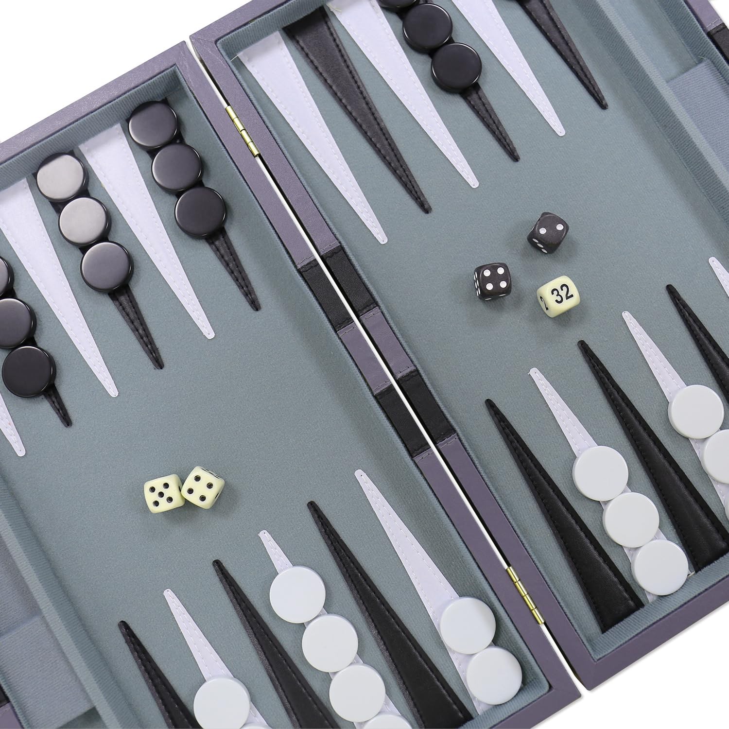 Backgammon Set – Classic Board Game with Premium Leather Case 15 inches, Gray