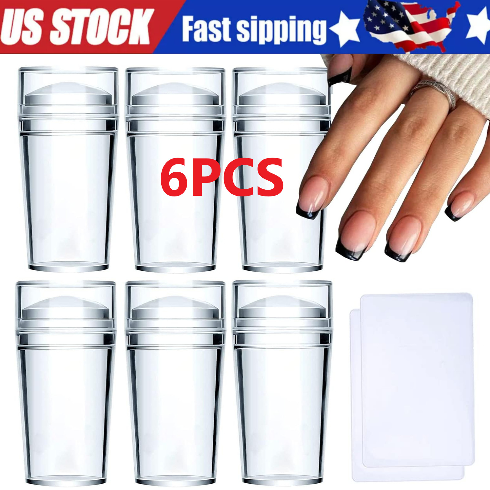 6PCS Silicone Head Nail Stamp Set with Scraper French Nail Art Template DIY Tool