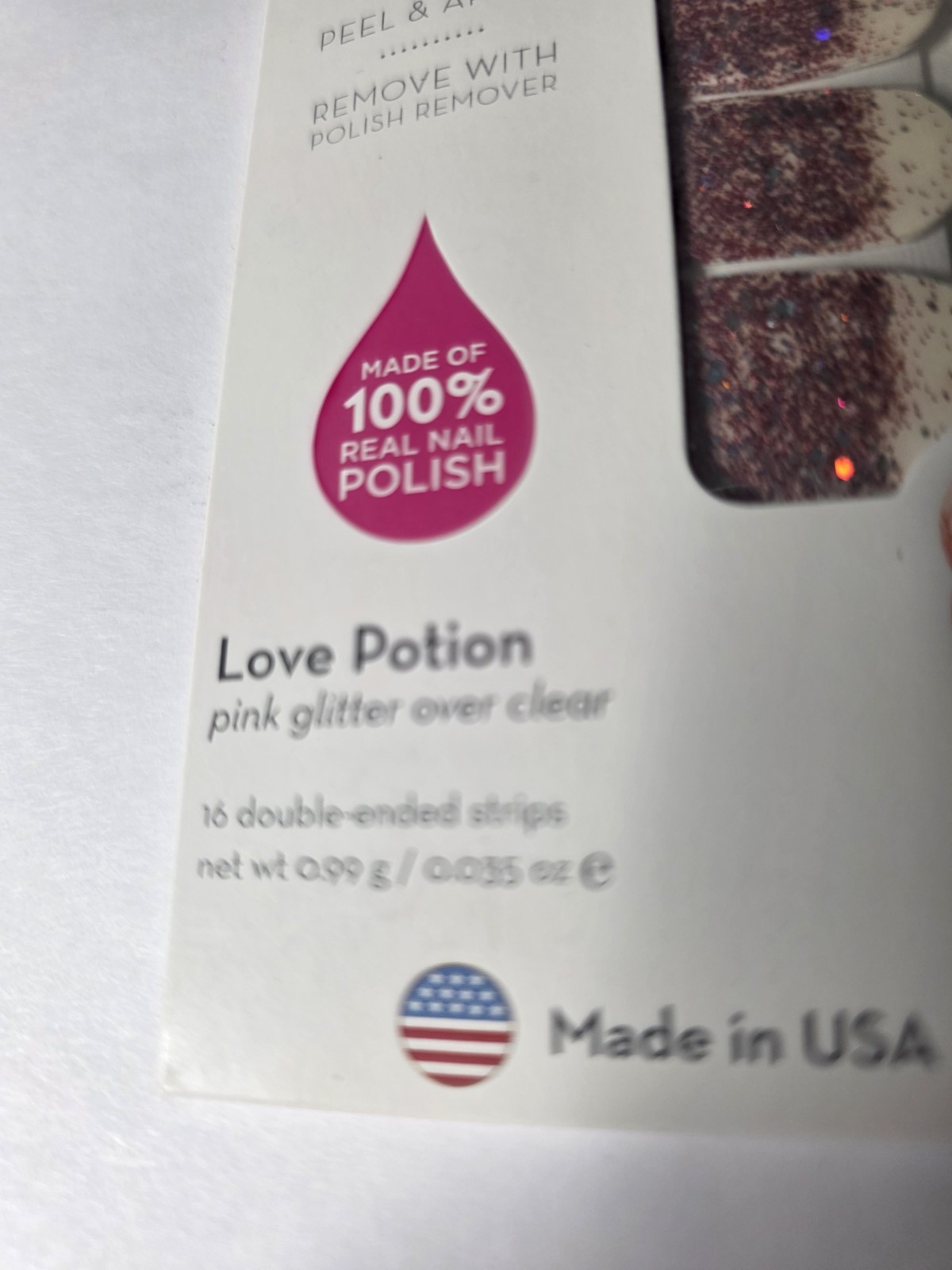 Incoco Love Potion Pink/Clear Glitter Nail Polish Strips Short Square FDG142