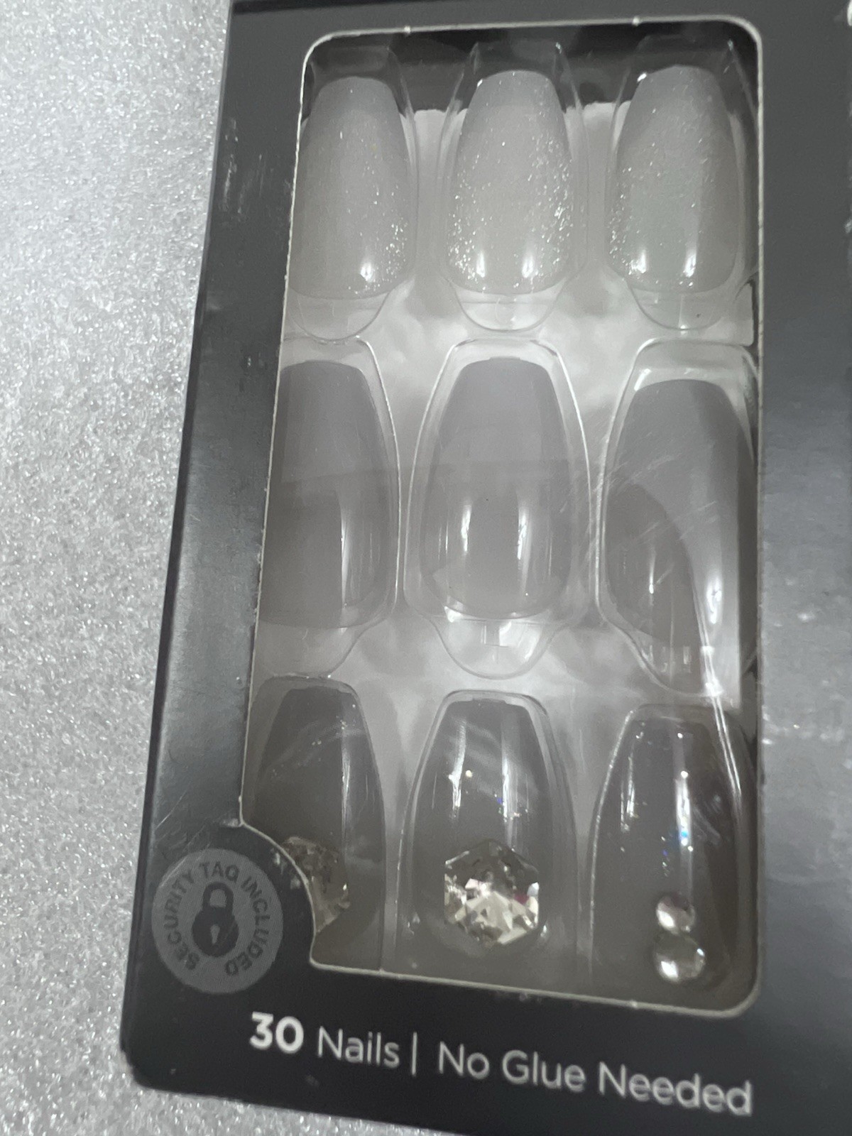 imPRESS Press-On Manicure Premium – Gray & Rhinestone 88762 Medium 2 Pack