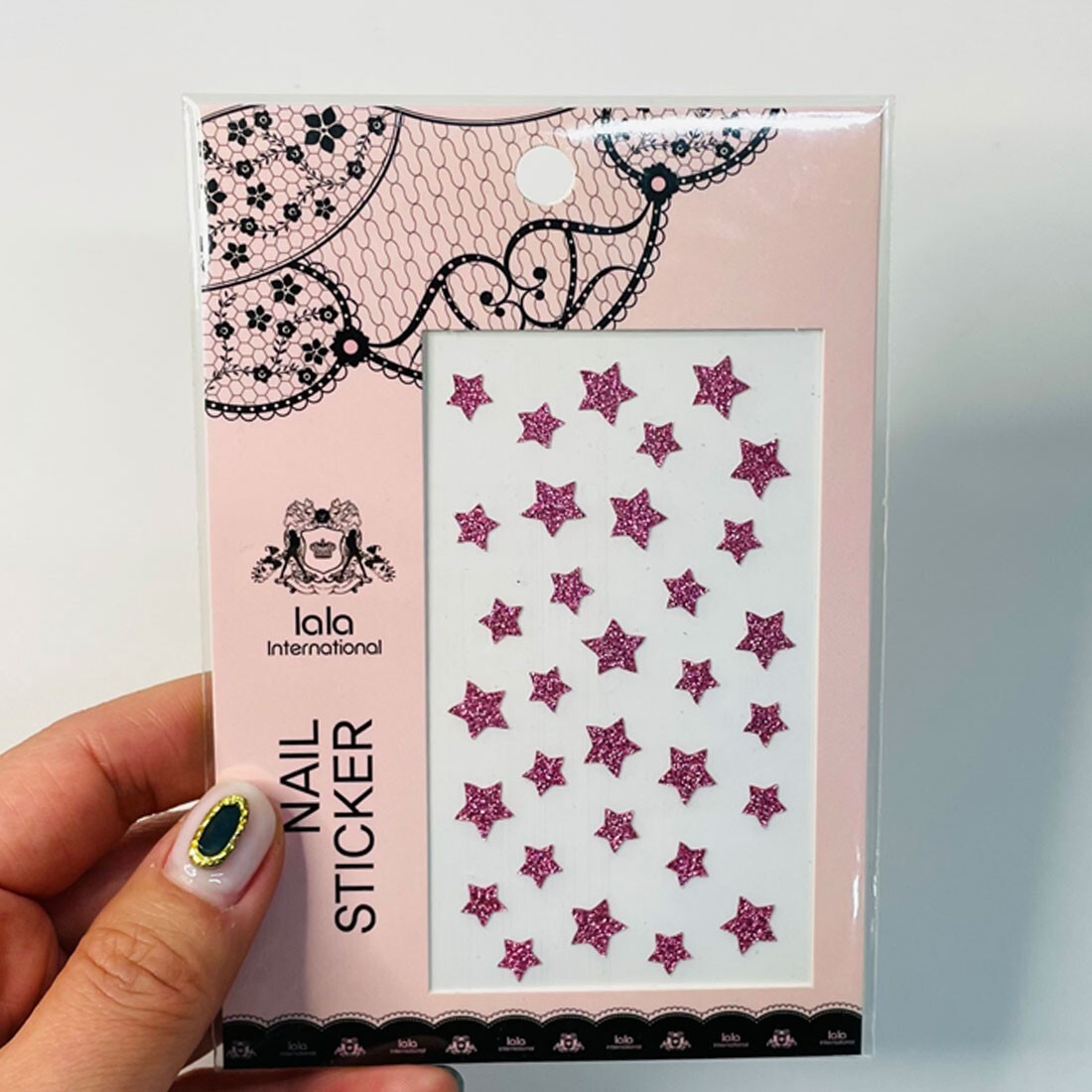 Raised Point Nail Decals Pink Stars DIY 3D Sparkle Stickers Made in Korea Art