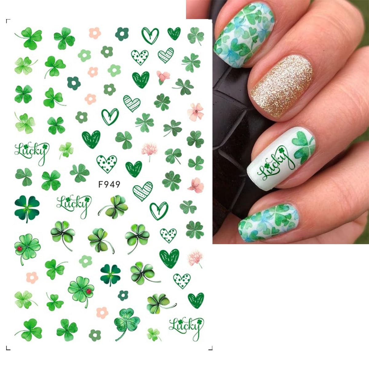 6 Sheets St. Patrick’s Day Nail Art Stickers Green Shamrock Nails