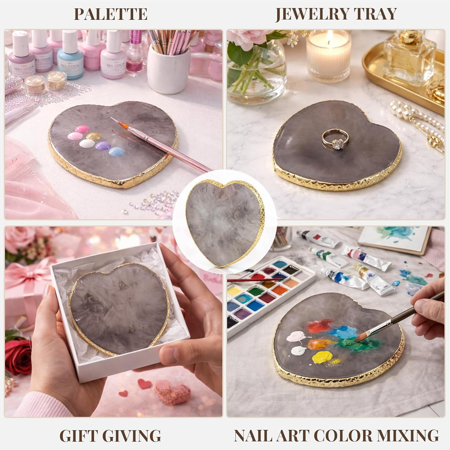 2 PCS Heart-Shaped Resin Nail Art Mixing Palette – Nail Polish Mixing Plate & Na