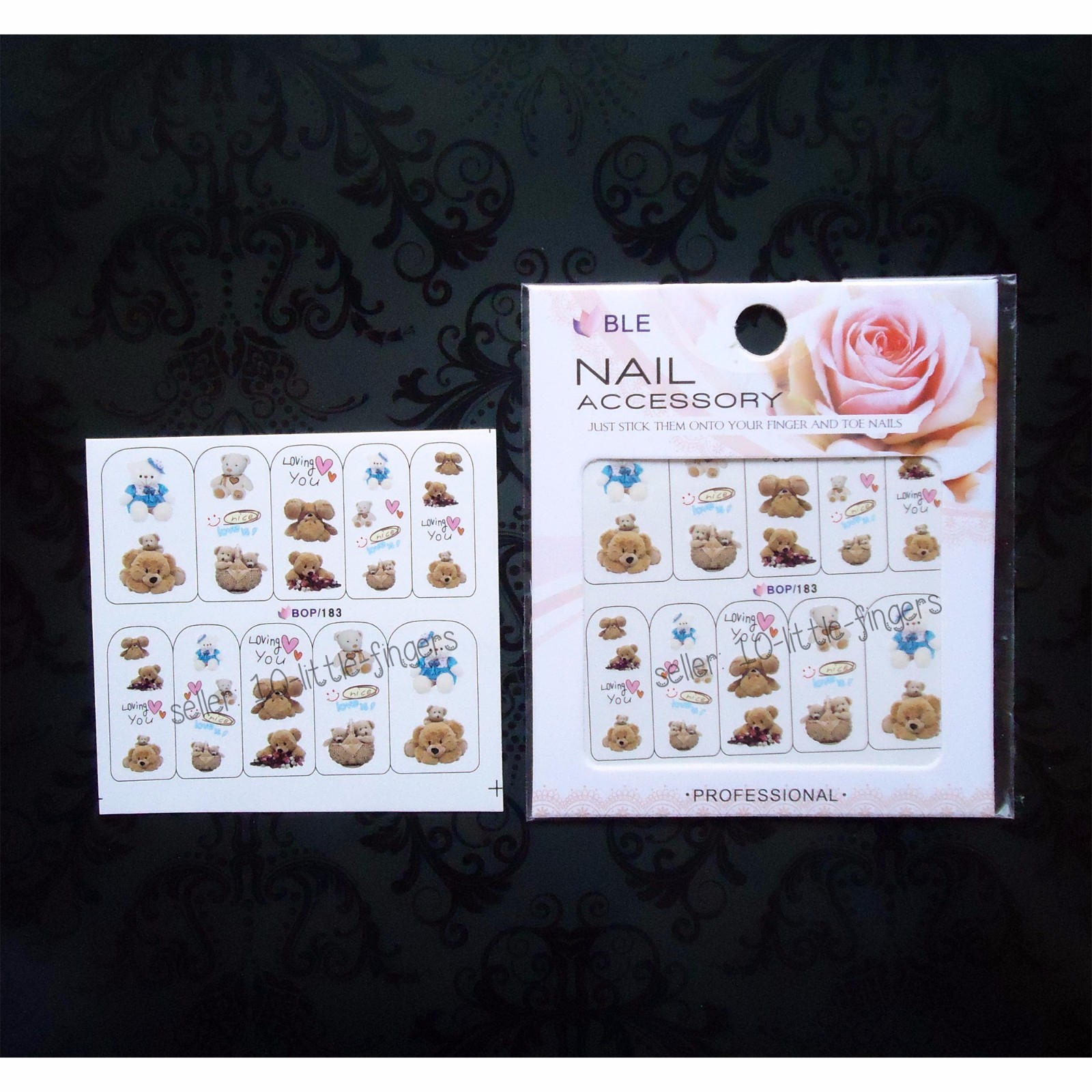 x1 set of cute Teddy Bear Nail Decals / Cute Kawaii Brown Rainbow