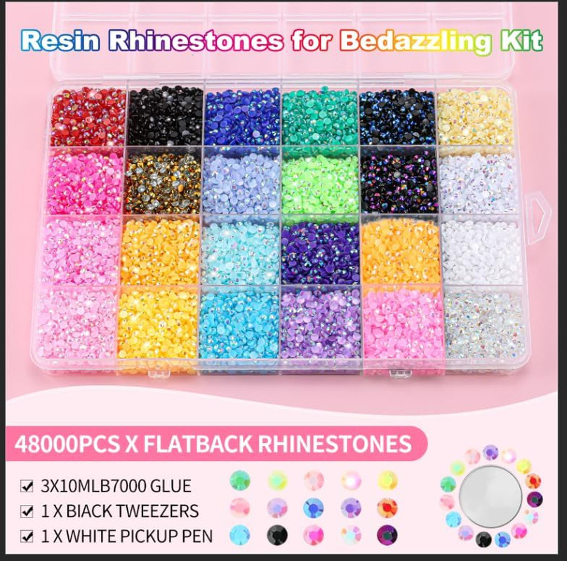48 Colours 48000 Pieces 3Mm Bedazzling Kit, Flatback Rhinestones