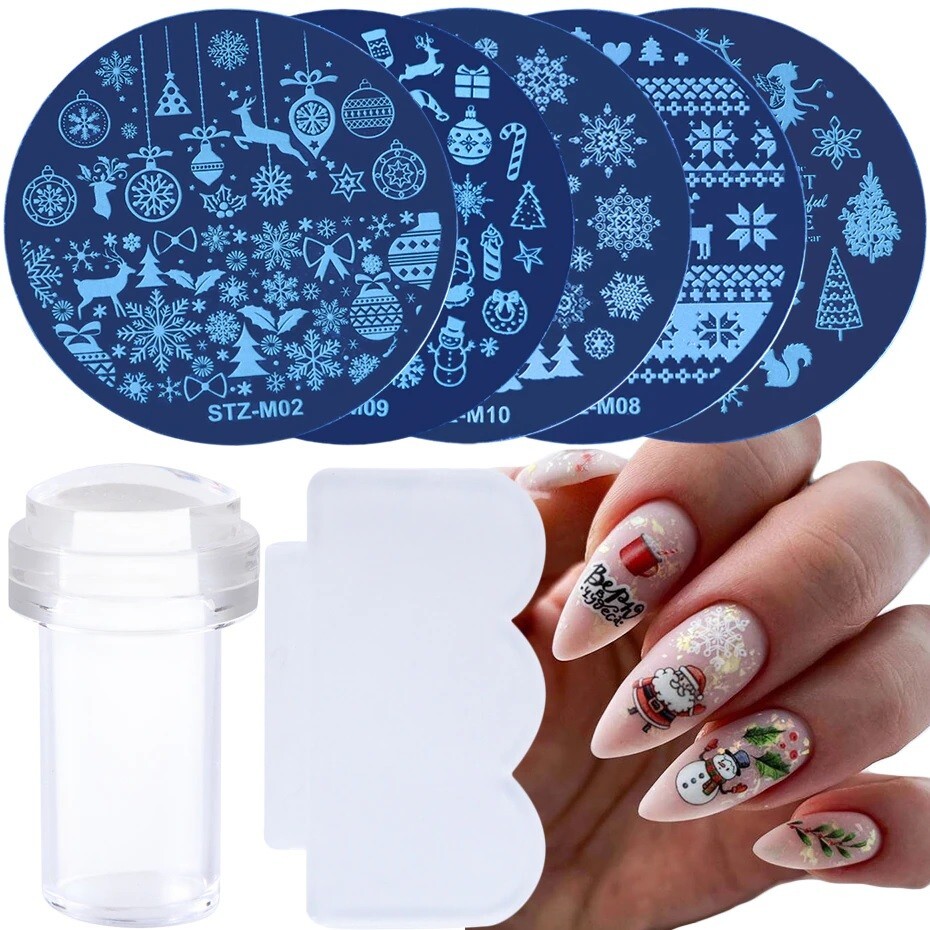 2 X Nail Art Silicone Stamper Clear Jelly Head+ Scraper Transparent & Free Plate