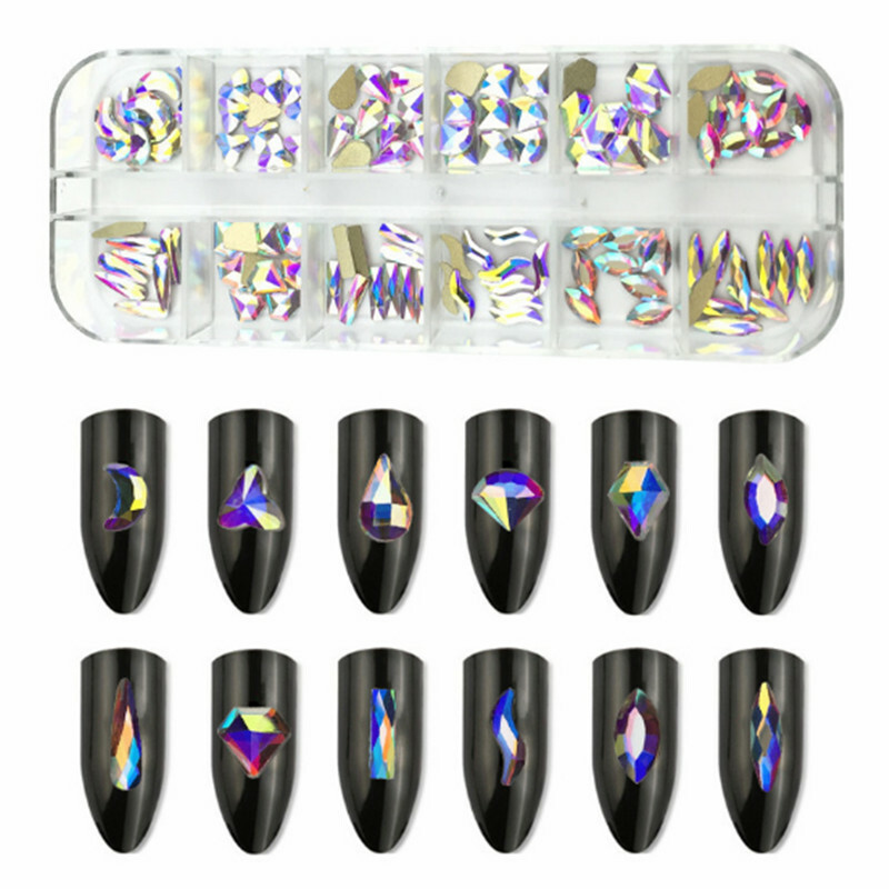 Nail Art Rhinestones Mix Flatback Glass Gems Glitter Crystals 3D Tips Decoration