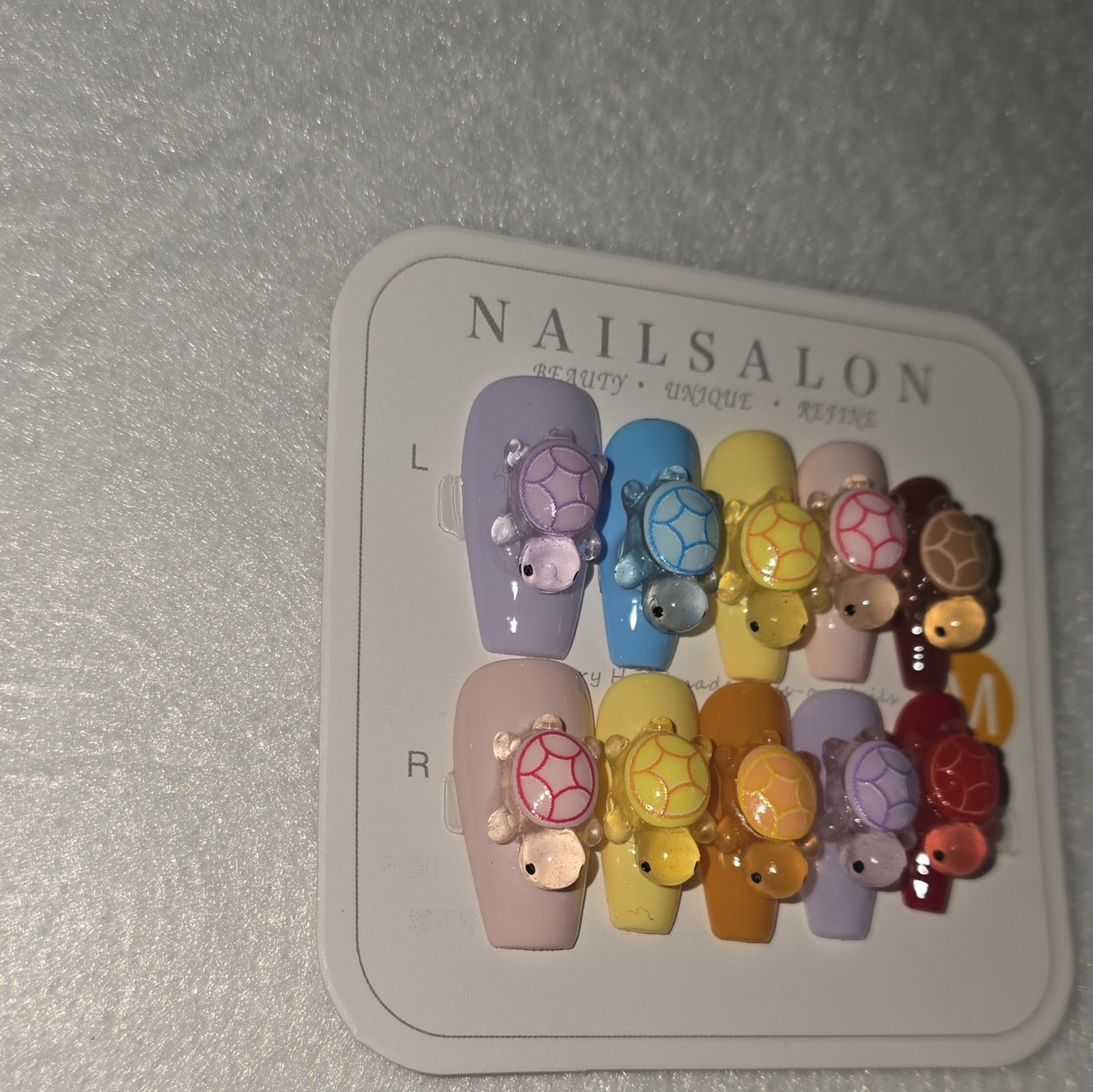 NAILSALON Medium Square Multicolor 3D Turtle Full Cover PressOn Nails #59