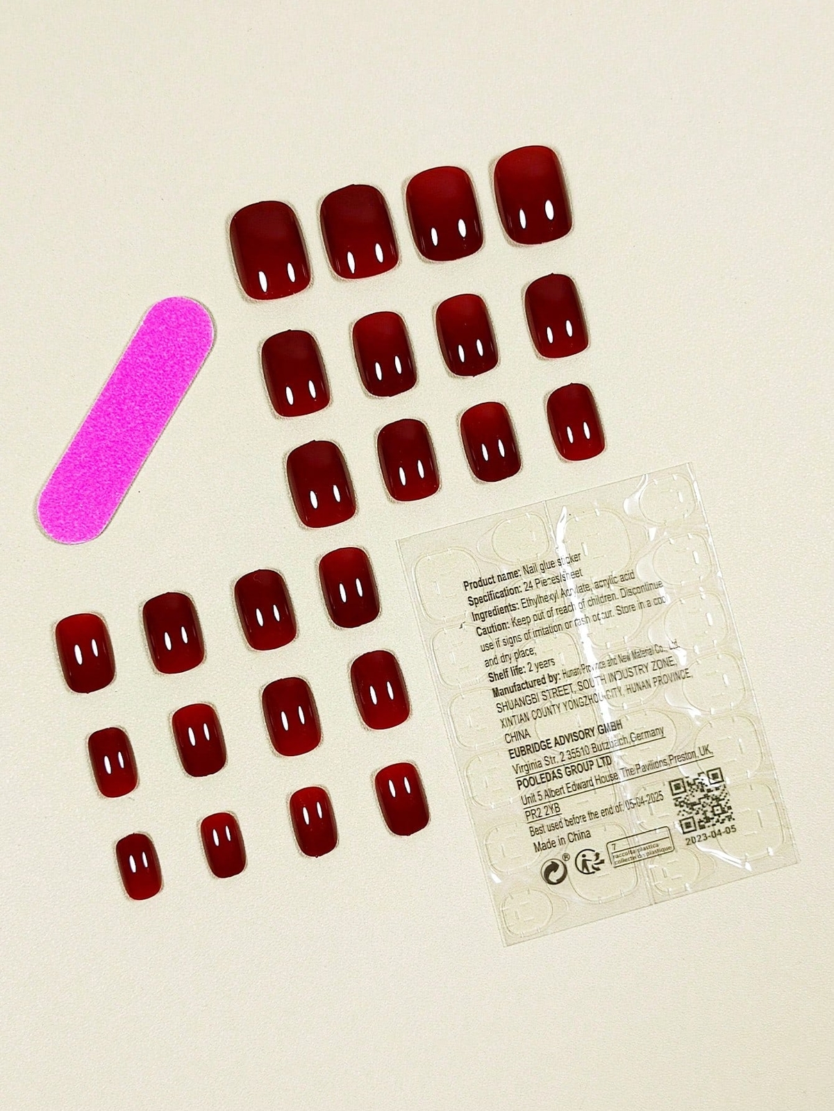 24pcs Short Burgundy Fake Nail Kit False Nails Press On Nails Glue On Nails