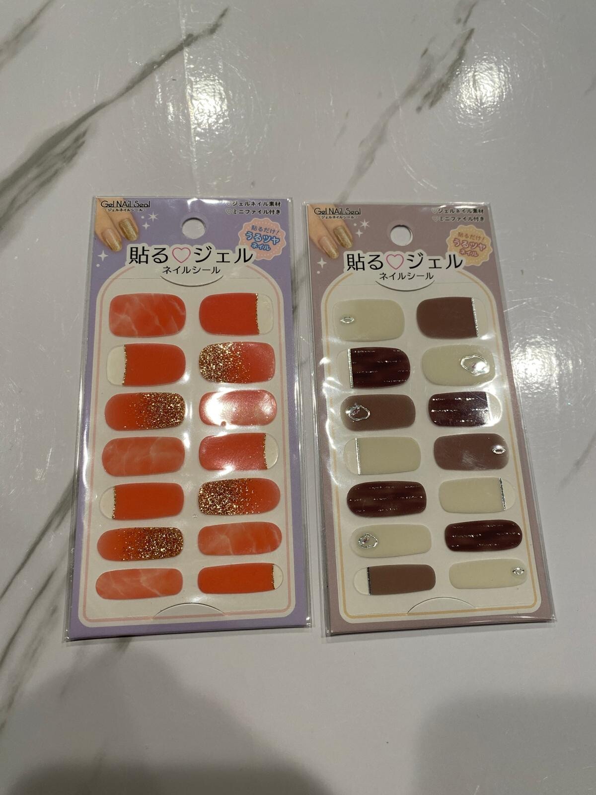 2 Sets Gel nail Seal sticker Made In Korea Thick No Cure Needed Orange BrownGold