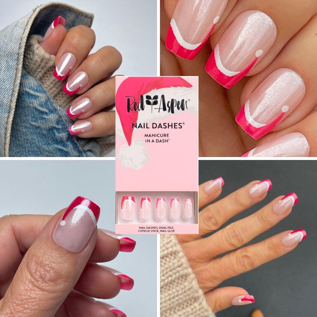 Red Aspen Press On Nails-Pretty in Pink, Mrs. Claus Medium Coffin – Christmas