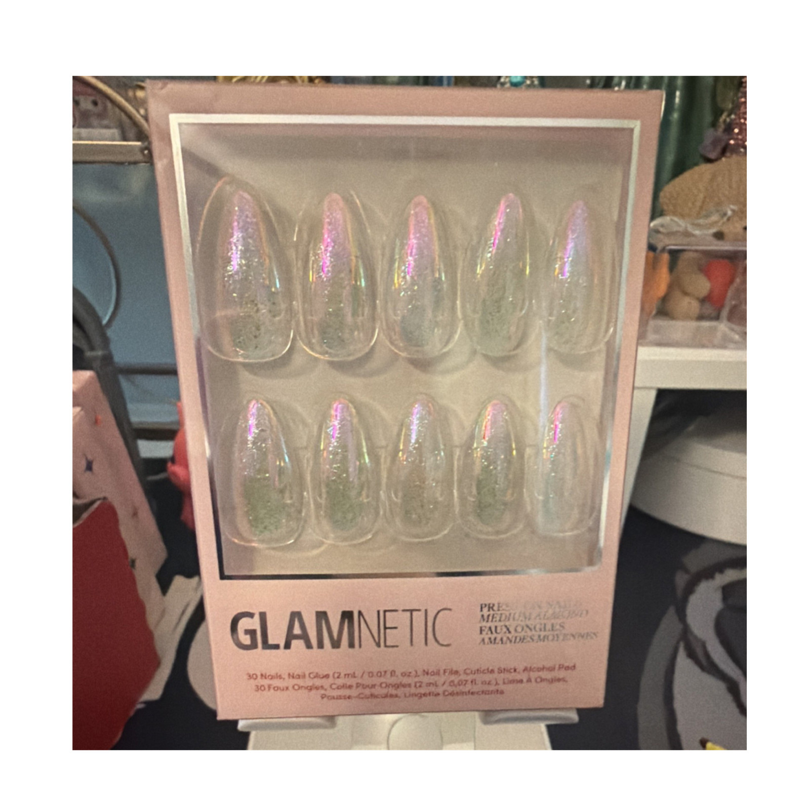 Glamnetic Stardust Medium Almond Press-On Nails Multicolor Sparkle Shiny NIB