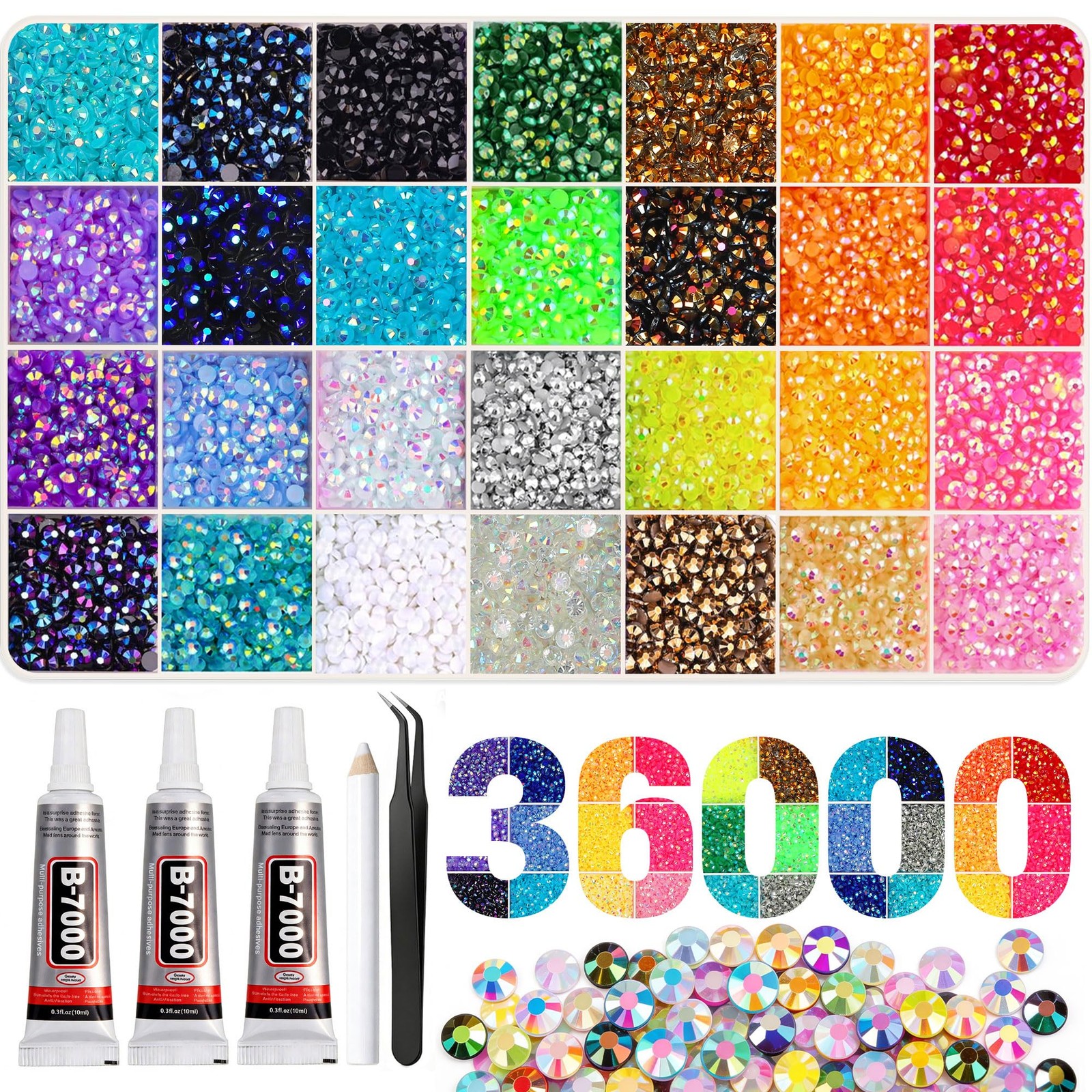 Artdone 36000Pcs Resin Rhinestones 3mm Jelly AB 28Colors for Bedazzling Glitter