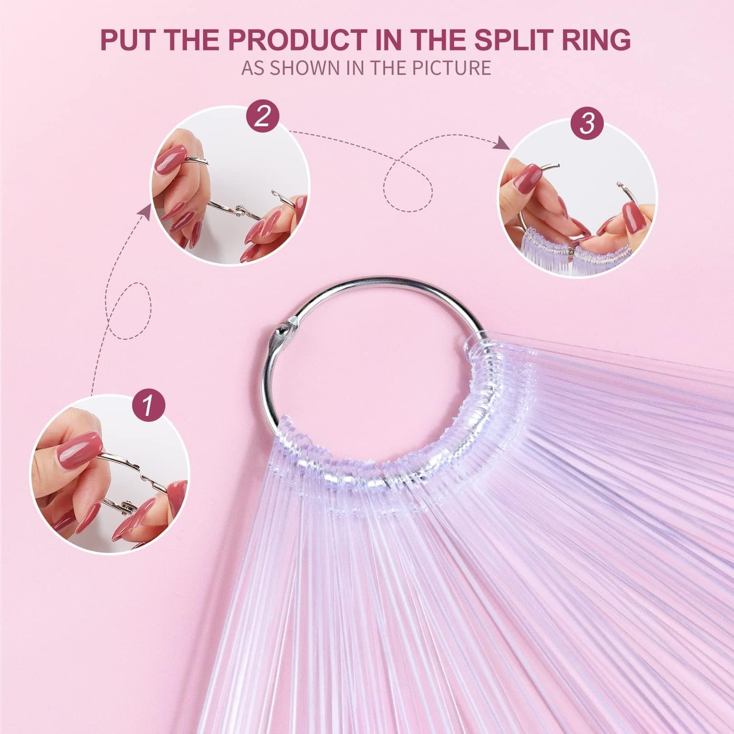 50 Pcs Clear Fan Shape Nail Color Swatches Sticks with Ring for Manicure