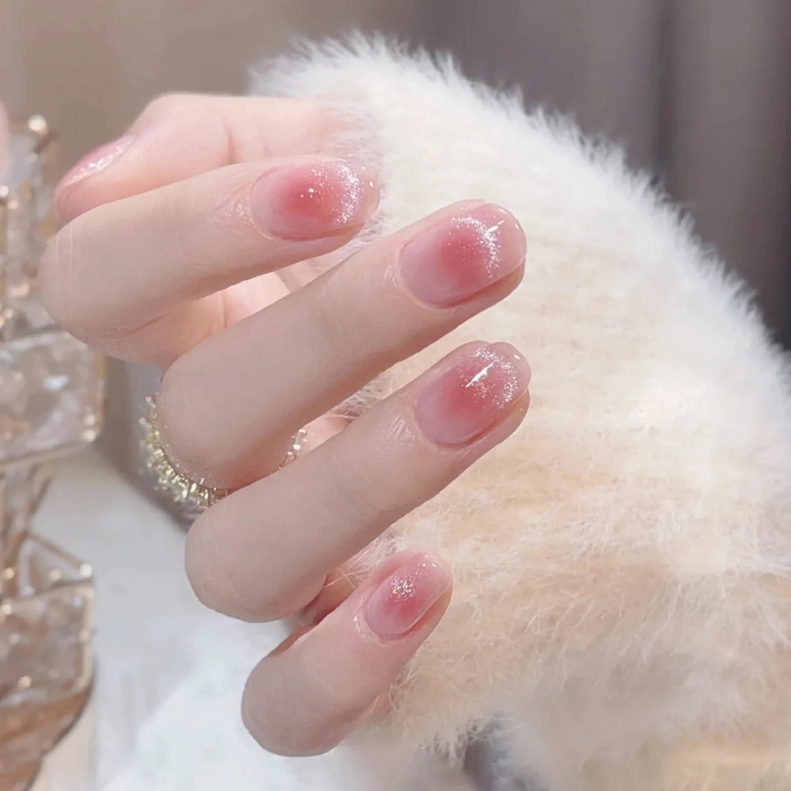 24pcs Pink Cat Eye Glitter Press On Nails With Jelly Glue