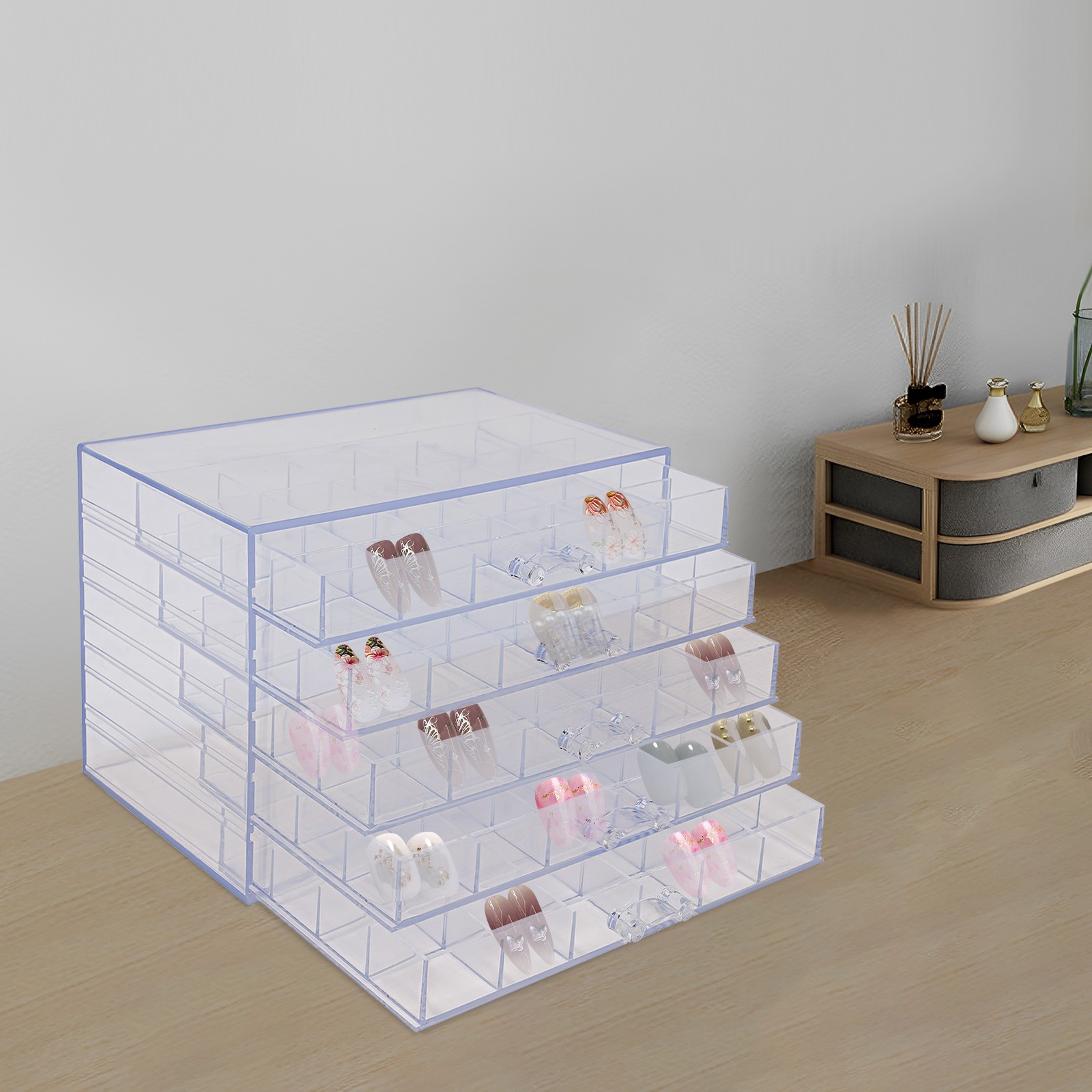 5 Layers 120 Grids Nail Art Supplies Display Case Organizer Nail Art Storage Box