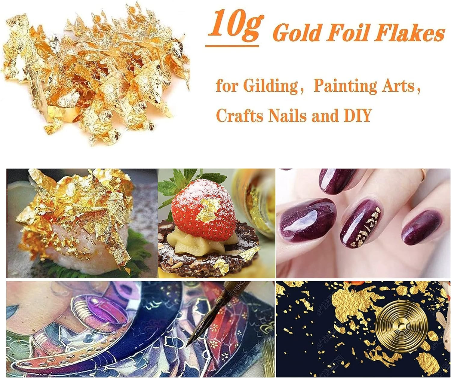 Gold Glitter Foil Flakes For Nail Art Resin Crafts Home Decor 10G Pack