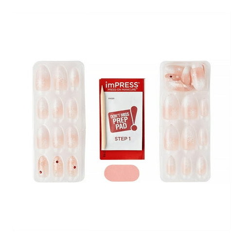 KISS imPRESS Holiday Press on Nails, Timeless Carols, Beige, Medium Almond