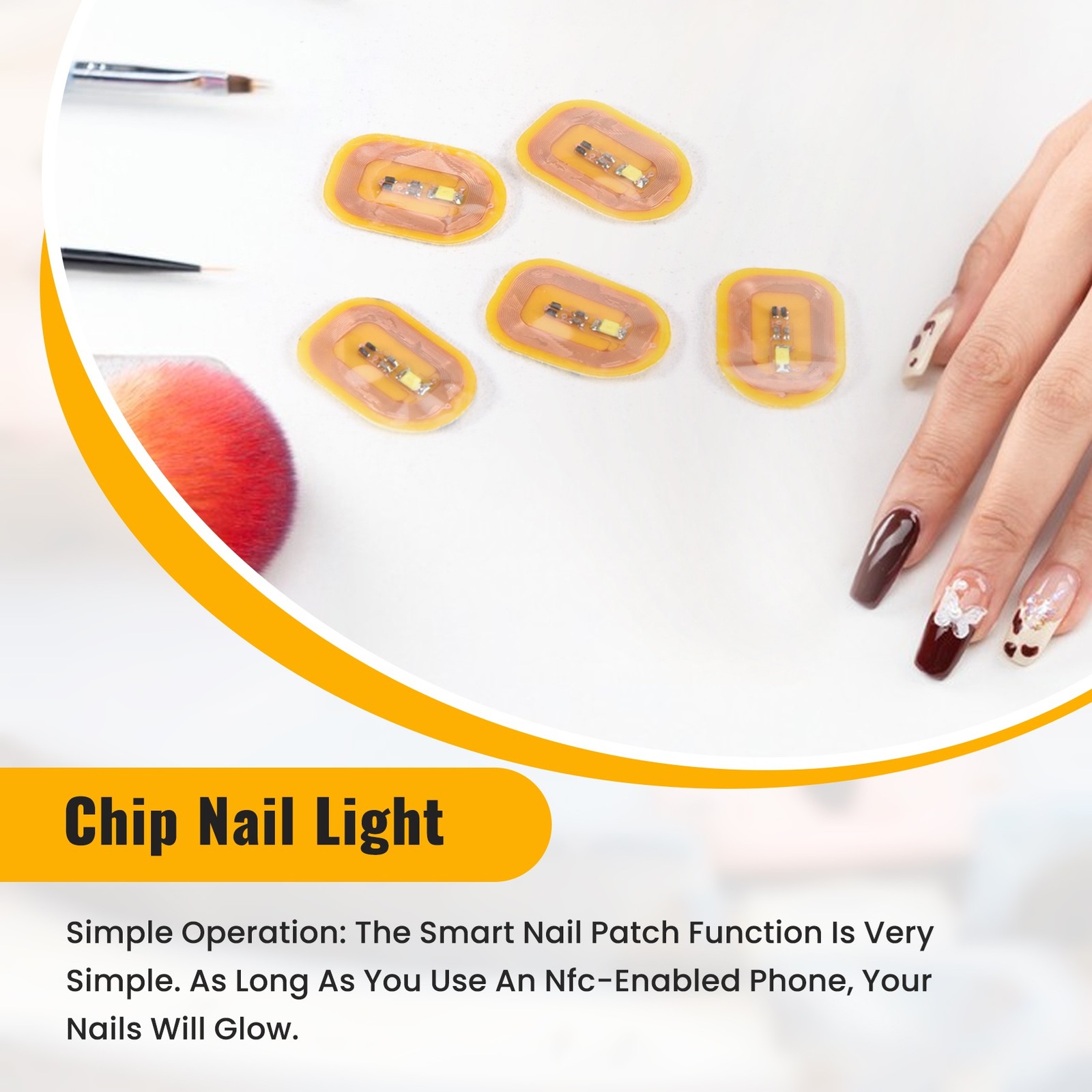 5Pcs NFC Flash Nail Sticker LED Bare Chip Intelligent Nail Lamp3950
