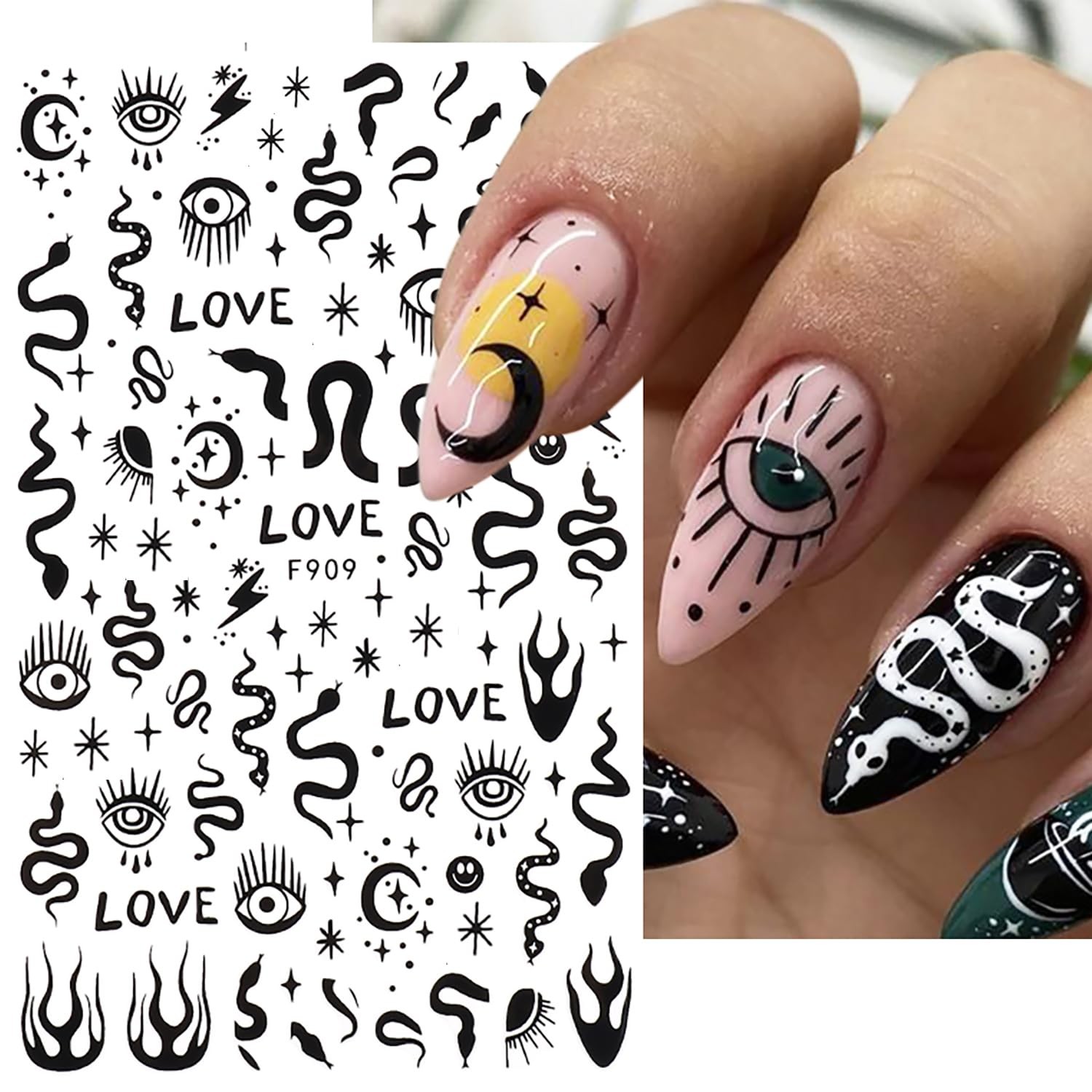 Black Rose 3D -Adhesive Nail Decals – Holographic Snake Sun Stars Eye Art Des…