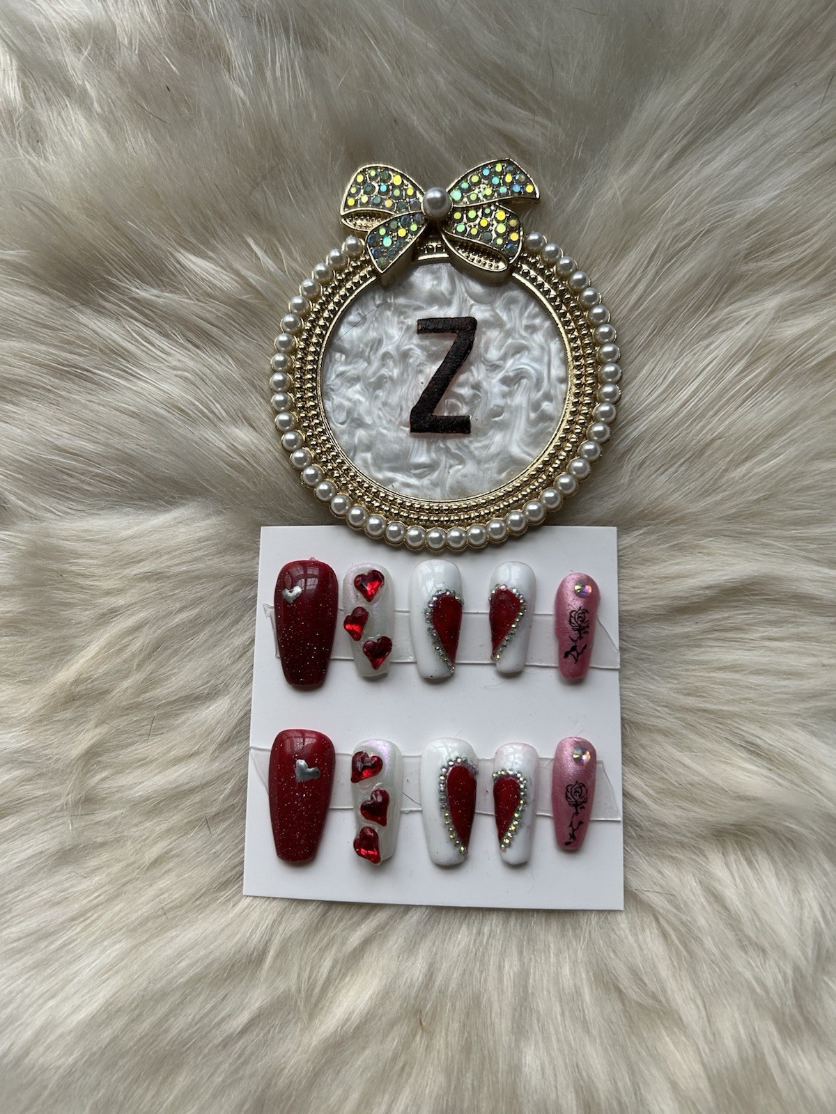 Z NAILZ! Handmade M Coffin Valentines Day/Love Red, White & Pink Press On Nails