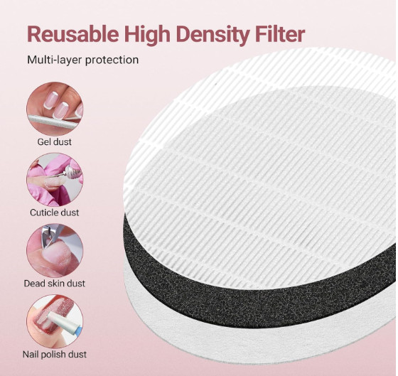 Colector de polvo 5000RPM silencioso con filtro reutilizable para uñas en casa
