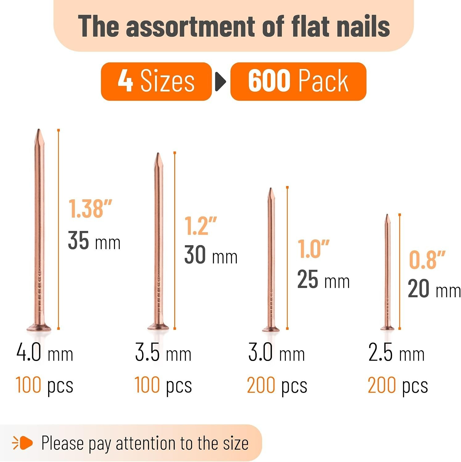 Versatile 600-Pc Nail Kit in Rose Gold – Ideal for DIY & Woodworking Projects