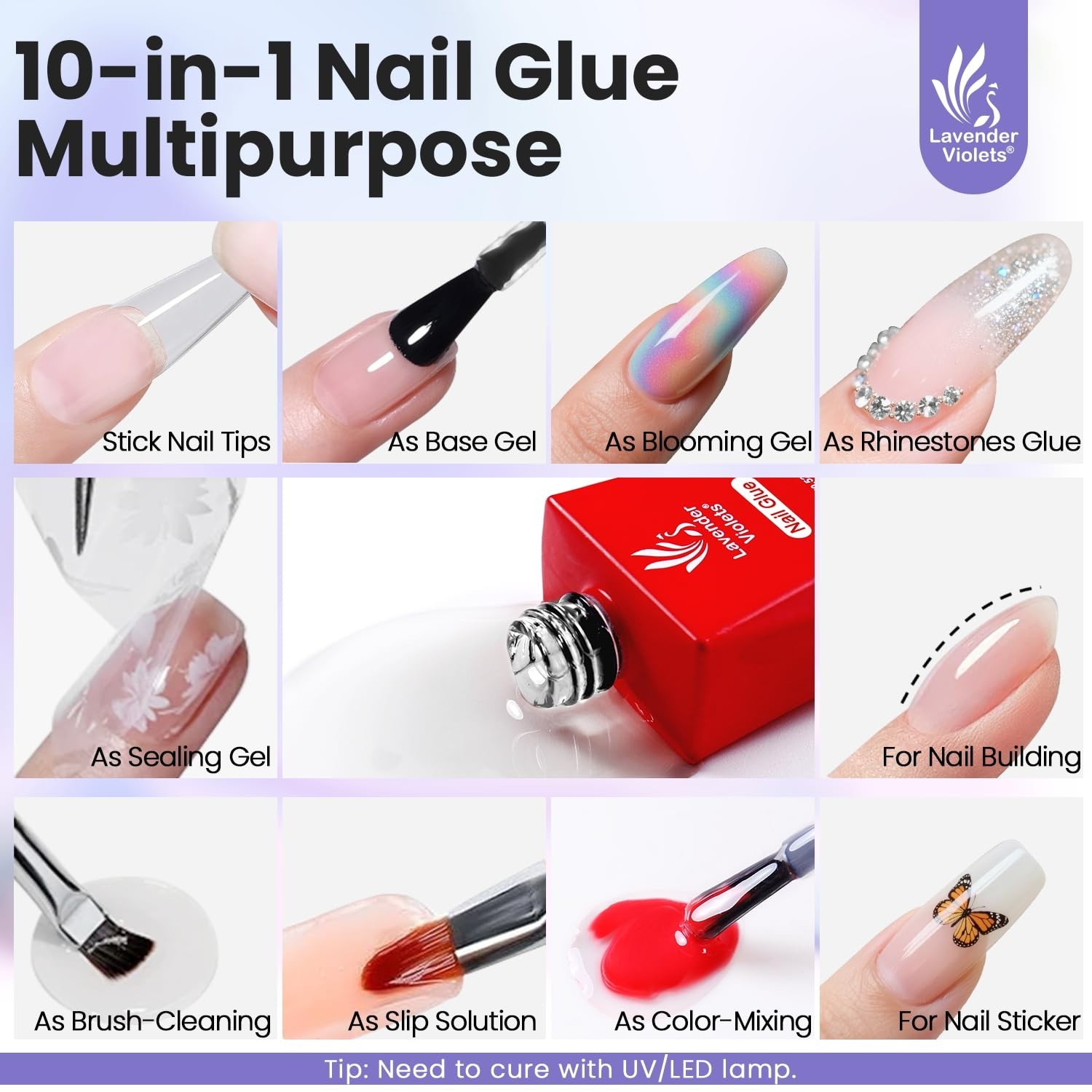 15ml 5 in 1 Nail Glue Gel for Nail Tips and Clear Acrylic Nails Long Lasting,…