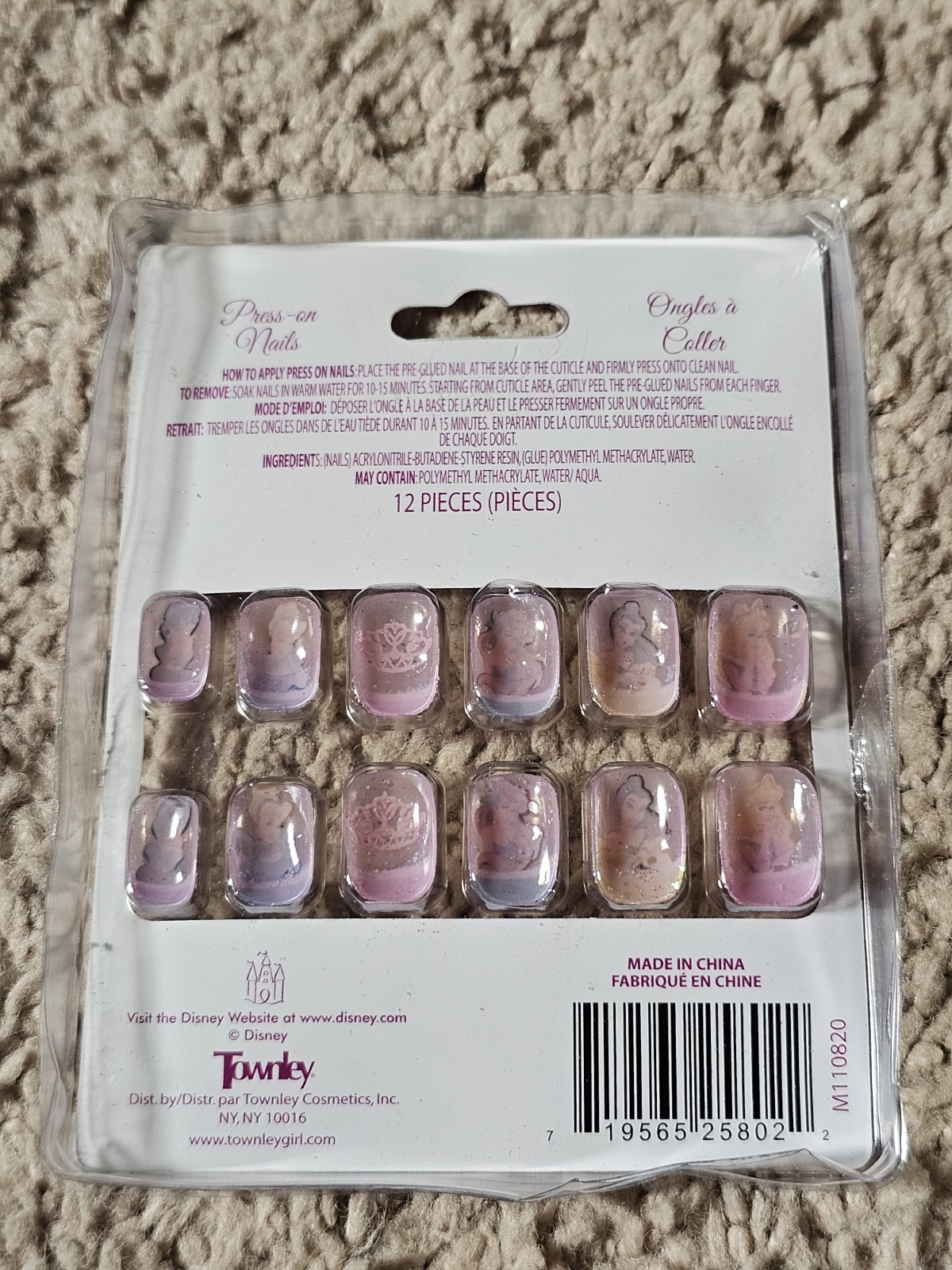 New! Disney Princess Press On Nails for Girls – 3 Pack of 12 Each