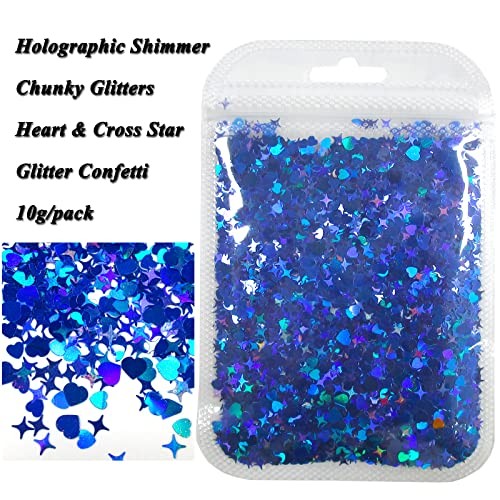 60g Valentine Holographic Chunky Glitter Flakes Shaped Nail Star Heart
