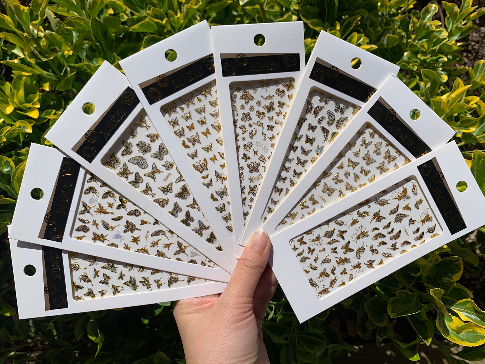8 Sheets/Set Nail Art Sticker 3D Butterfly Gold Nail Decals Multiple Sizes