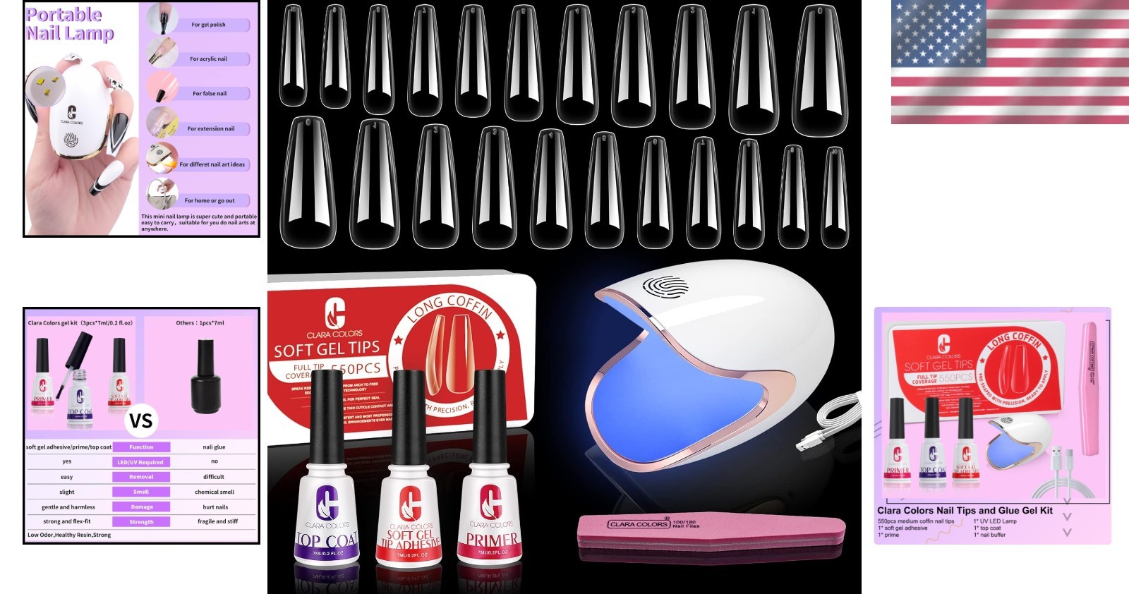 550pcs Long Coffin Acrylic Nail Tips Kit with UV Lamp – Durable & Glossy Finish