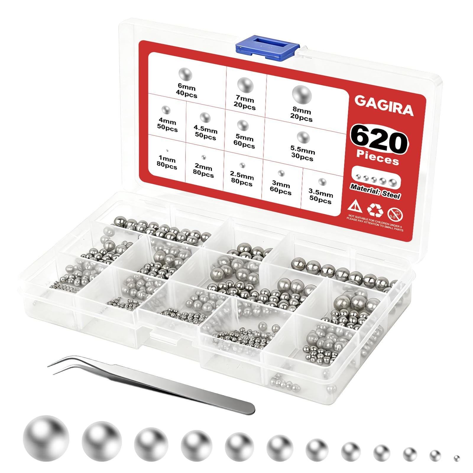 620Pcs 12 Size 304 Stainless Steel Bearing Ball Precision Assortment Kit 1-8mm