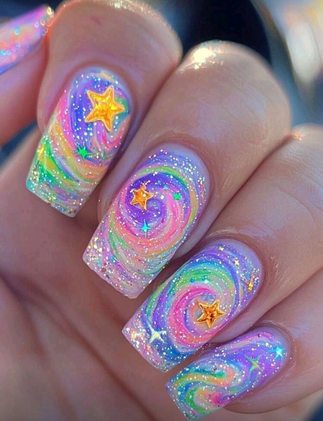 Press-On Nails Wish Upon A Star Rainbows Medium/Long Coffin