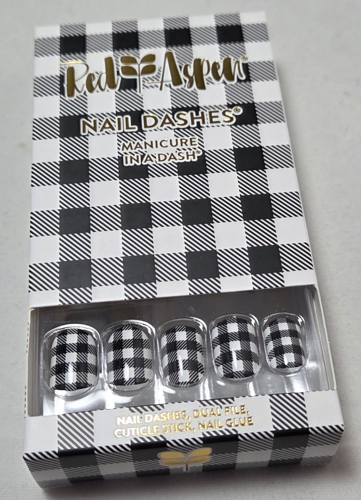Black & White Plaid Nails, Red Aspen, Press On, Jeanne’s Gingham