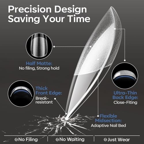 Short Almond Nail Tips, 360pcs Pre-etched Clear Soft Press On A1-Short Almond