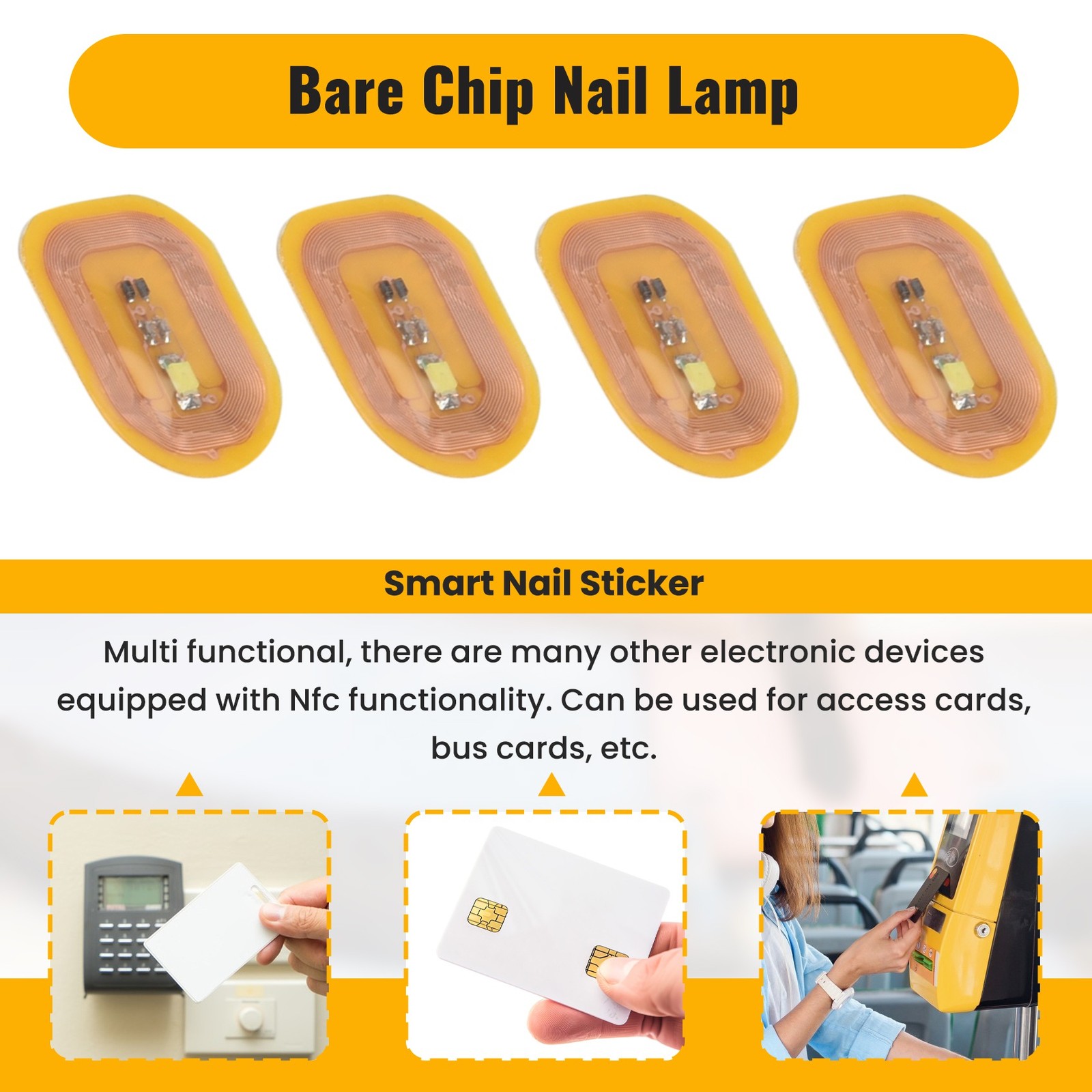 5Pcs NFC Flash Nail Sticker LED Bare Chip Intelligent Nail Lamp3950