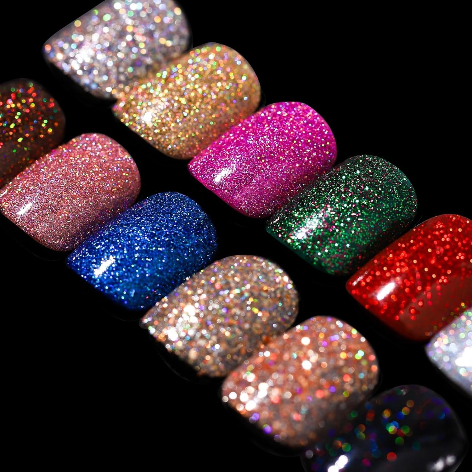 Glitter Short Square False Nails 288 Pieces with Nail Glue and File for Styling
