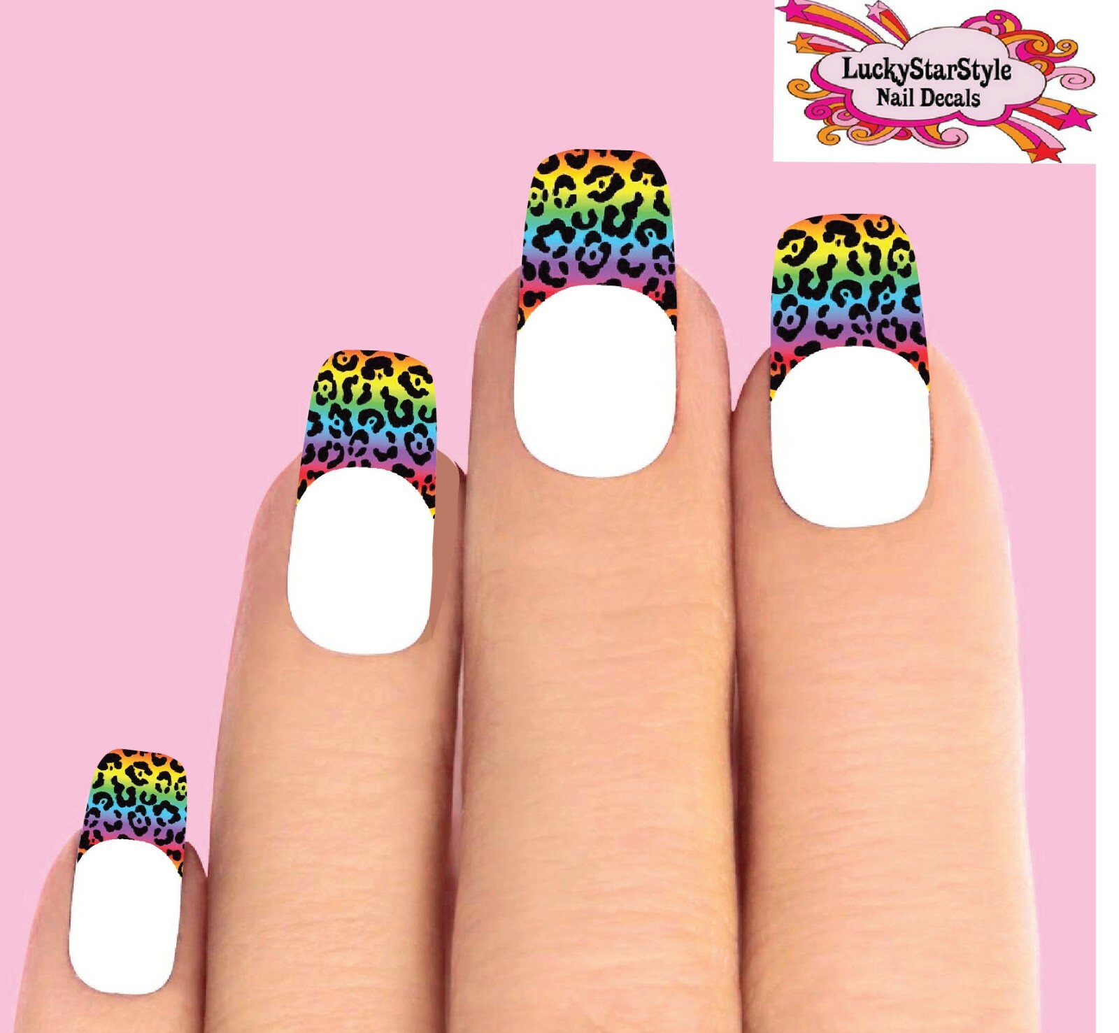 Waterslide Nail Decal Tips Set of 10 – Rainbow Colorful Leopard Print