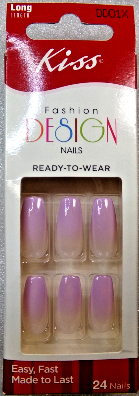 KISS Fashion Design NAILS GLUE ON Shiny Pink Ombre LONG