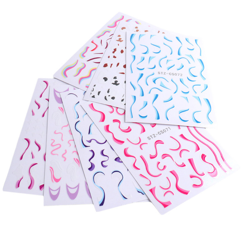 3D Holographic Pink Lines Wave Nail Stickers Decal DIY Nail Art Decoration NS7