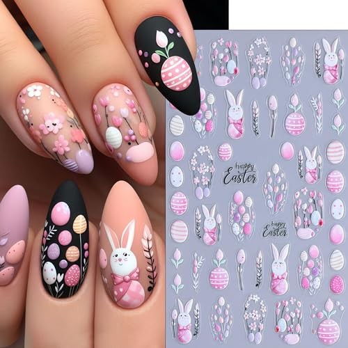 5D Nail Art Stickers 3D Self-Adhesive Easter Colorful Cute Embossed Easter