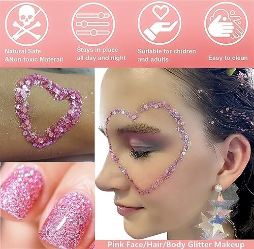 Pink Body Glitter Gel,Singer Concerts Pink Face Glitter 03 Pink Body Glitter