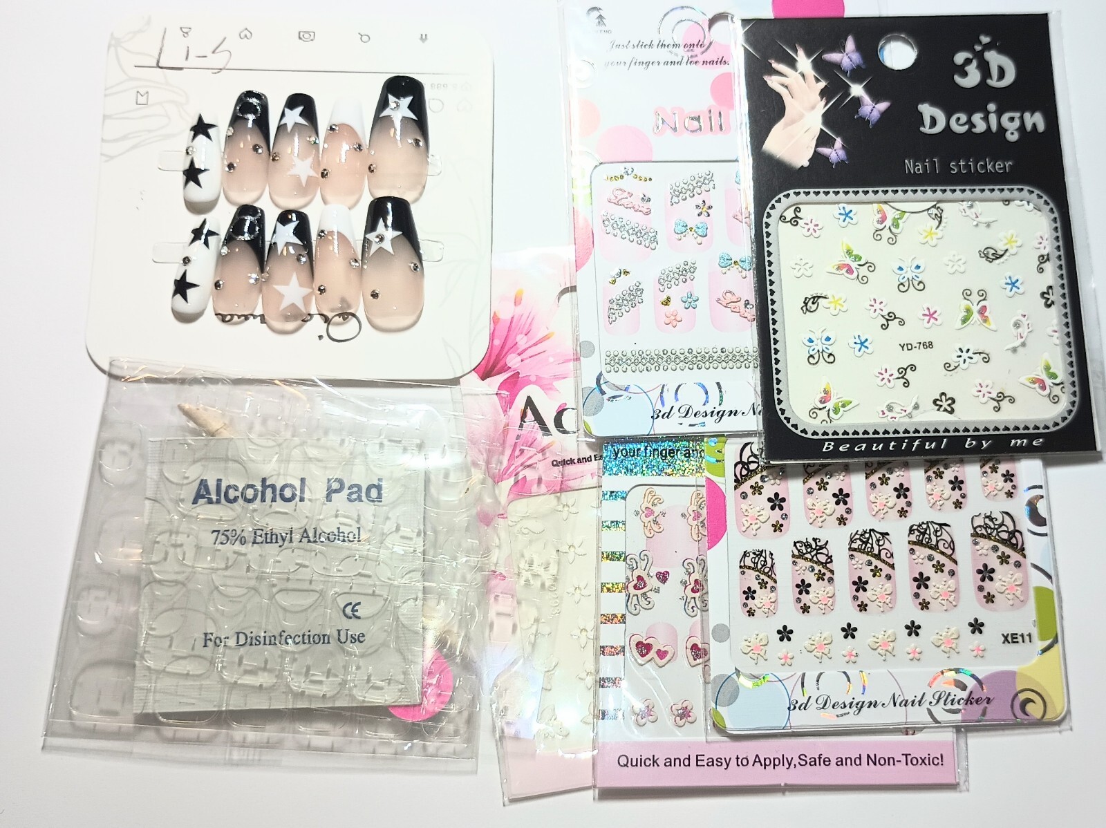 Handmade press on nails easy to put on & off reusable +5 pieces nail stickers.