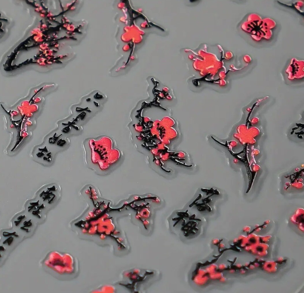 Matte Finish 5D Embossed Plum Blossom Nail Art Stickers/Decals