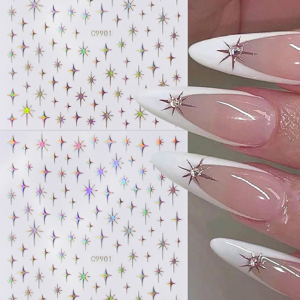 3D Black Gold Silver Star French Tips Nail Stickers Decoration DIY Manicure NH30